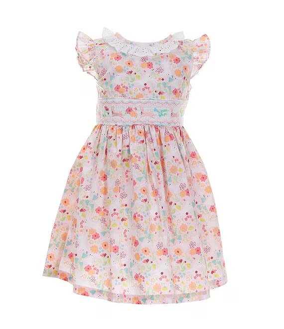 Flutter-Sleeve Bunny-Printed Poplin Fit-And-Flare Dress 12048 – aljamee3