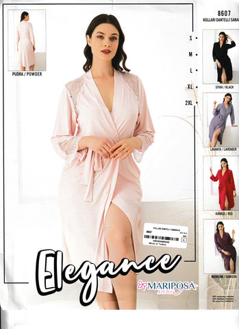 Long sleeve cotton robe with lace 8607