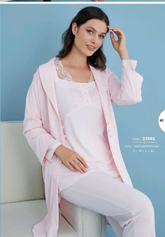Women's cotton pajamas and robe with a soft texture 23561