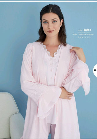 Women's cotton pajamas and robe with a soft texture 23557