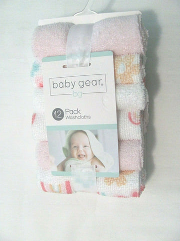 NEW 12 PACK BABY GEAR MULTI-COLORED WASHCLOTHS FOR BABY GIRL'S 00232154