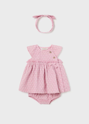 Better Cotton Newborn Dress with Diaper Cover and Headband Ref.  24-01806-029