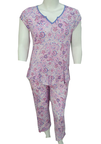 Ellen Tracy Short Sleeve Notch Neck Paisley Pajamas (Women's) 2 Piece Set 8725532