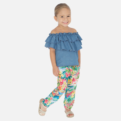 Short sleeved blouse for girl with floral pants 3187-5\3544-7