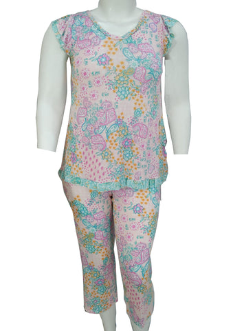 Ellen Tracy Short Sleeve Notch Neck Paisley Pajamas (Women's) 2 Piece Set 8725529