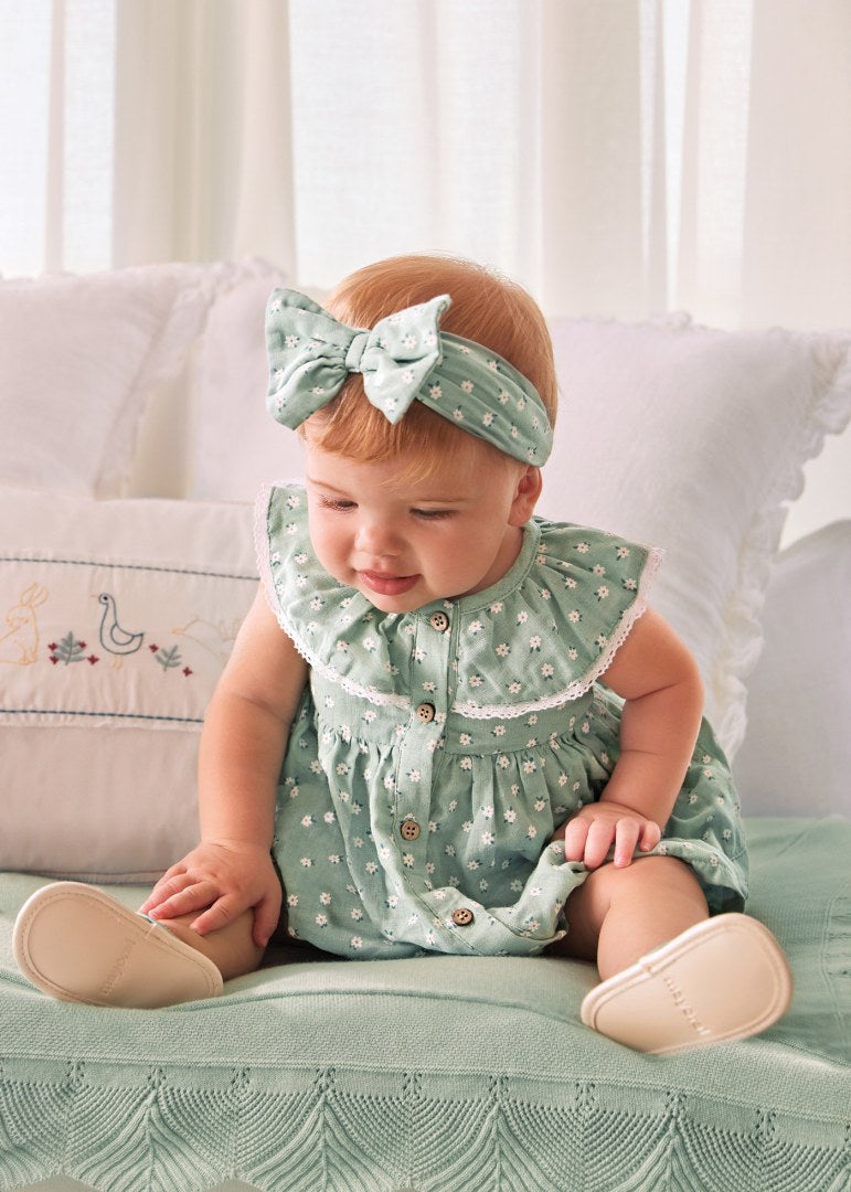 Sustainable cotton dress with headband newborn 23-01804-060