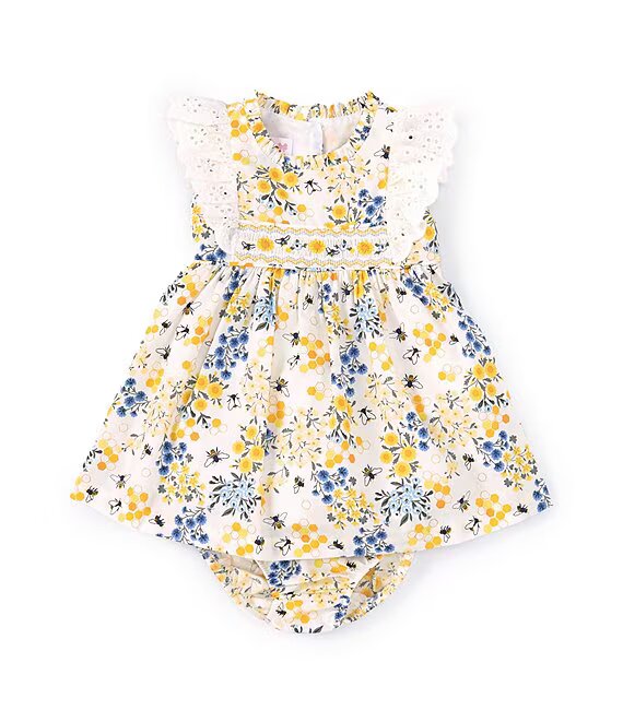 Baby Girls Newborn-24 Month Sleeveless Smock Bee Print Dress R5-12329