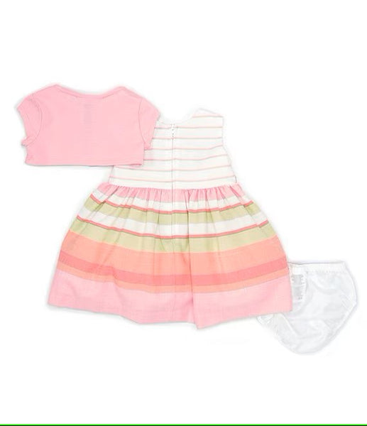 Baby Girls Short Sleeve Cardi & Stripe Dress with Matching Panty Set R5-12268