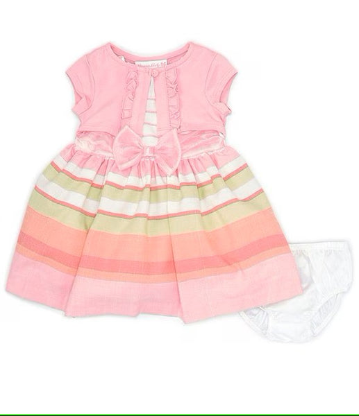 Baby Girls Short Sleeve Cardi & Stripe Dress with Matching Panty Set R5-12268