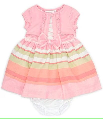 Baby Girls Short Sleeve Cardi & Stripe Dress with Matching Panty Set R5-12268