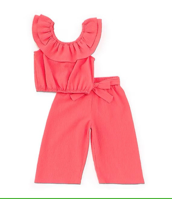 Little Girls 4-16 Sleeveless Peasant Top & Wide Leg Cropped Pant Set 12447