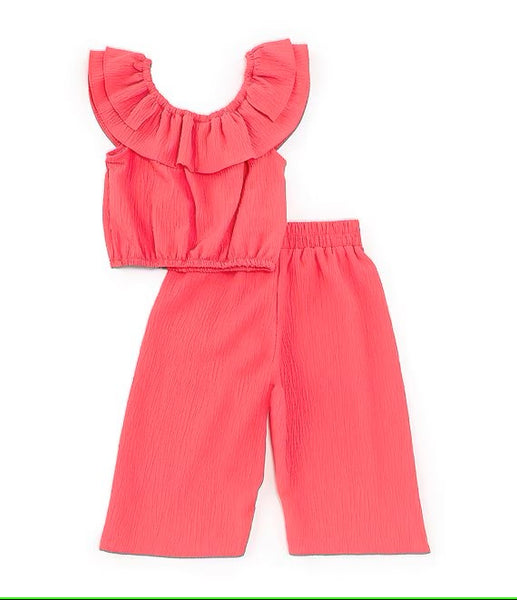 Little Girls 4-16 Sleeveless Peasant Top & Wide Leg Cropped Pant Set 12447