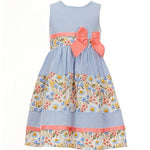 Little Girls 2T-16 Sleeveless Mixed-Media Striped/Floral Fit-And-Flare Dress 13393