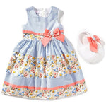 Little Girls 2T-16 Sleeveless Mixed-Media Striped/Floral Fit-And-Flare Dress 13393