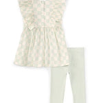 Little Girls 2T-6X Ruffle-Sleeve Checked Woven Gauze Pinafore Dress & Solid Knit Capri Leggings Set 12178