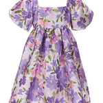 Big Girls 2-16 Puffed-Sleeve Floral-Printed Satin Fit & Flare Dress