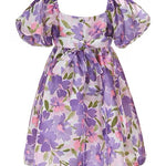 Big Girls 2-16 Puffed-Sleeve Floral-Printed Satin Fit & Flare Dress