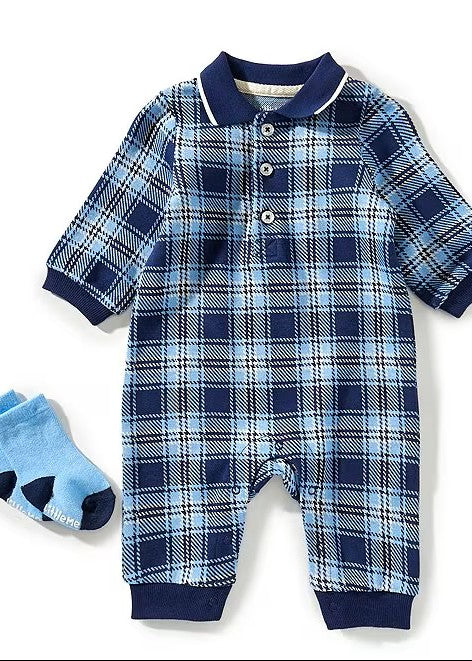 Baby Boys Plaid Coverall & Socks Set 25-16339