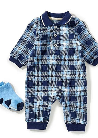 Baby Boys Plaid Coverall & Socks Set 25-16339