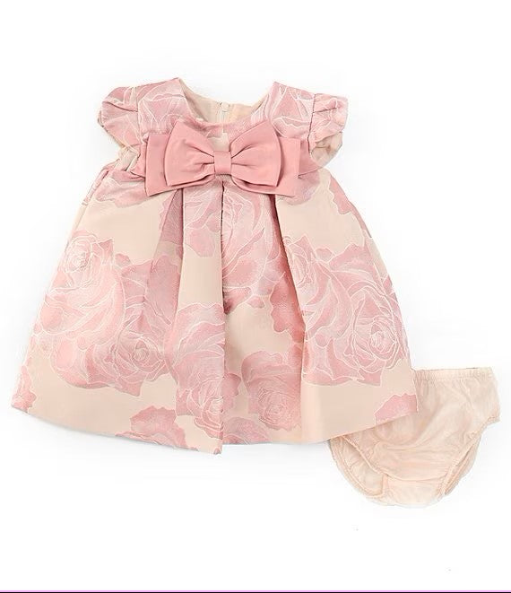 BONNIE JEAN Baby Girls Newborn-24 Months Petal Sleeve Floral Jacquard Trapeze Dress W5-12981