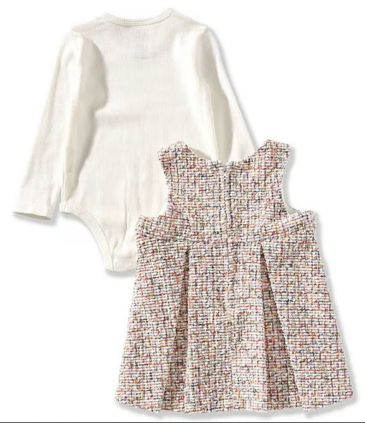 Baby Girls Sleeveless Boucle Knit Patterned Jumper Dress & Long-Sleeve Rib-Knit Top25-W5-14837