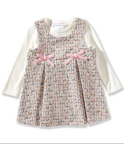 Baby Girls Sleeveless Boucle Knit Patterned Jumper Dress & Long-Sleeve Rib-Knit Top25-W5-14837