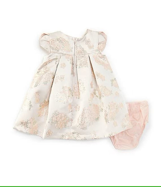 Baby Girls Newborn-24 Months Cap Sleeve Floral Jacquard Trapeze Bow Dress 13447