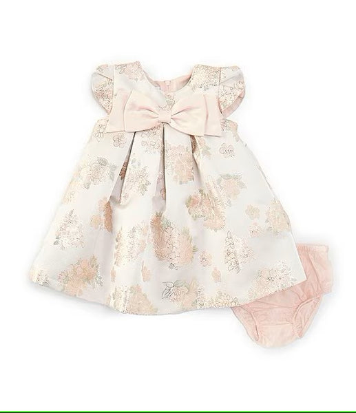 Baby Girls Newborn-24 Months Cap Sleeve Floral Jacquard Trapeze Bow Dress 13447