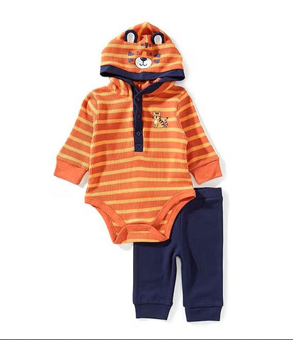 Baby Boys Long Sleeve Tiger Bodysuit And Matching Solid Pants 2-Piece Set 25-816407