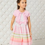 Short Sleeve Solid Cardigan & Multi Stripe Dress R2-12268