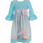 Little Girls 2T-6X 3/4 Sleeve Pull Through Ribbon Bodice Bunny Dress 12149