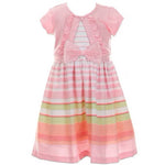 Short Sleeve Solid Cardigan & Multi Stripe Dress R4-12268