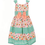 Little Girls 2T-6X Sleeveless Mixed-Media Floral/Check-Printed Fit-And-Flare Dress 13423