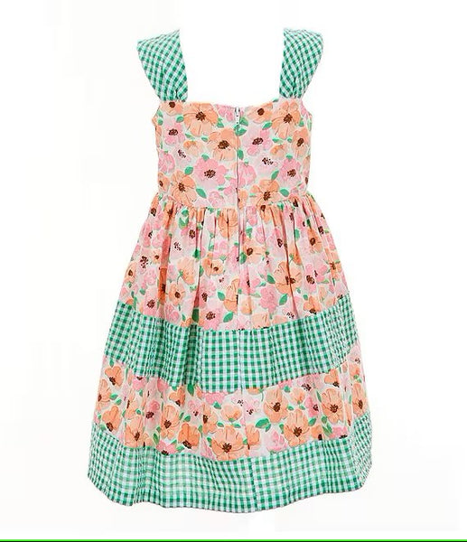Little Girls 2T-6X Sleeveless Mixed-Media Floral/Check-Printed Fit-And-Flare Dress 13423