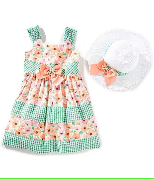 Little Girls 2T-6X Sleeveless Mixed-Media Floral/Check-Printed Fit-And-Flare Dress 13423