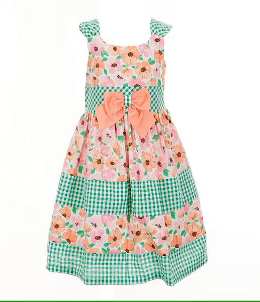 Little Girls 2T-6X Sleeveless Mixed-Media Floral/Check-Printed Fit-And-Flare Dress 13423