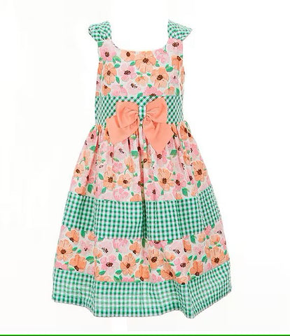 Little Girls 2T-6X Sleeveless Mixed-Media Floral/Check-Printed Fit-And-Flare Dress 13423