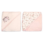 Baby Girls Floral Embroidered Motif/Vintage Rose Printed Hooded Towel 2-Pack 49751