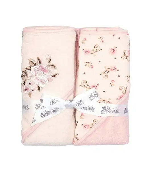 Baby Girls Floral Embroidered Motif/Vintage Rose Printed Hooded Towel 2-Pack 49751