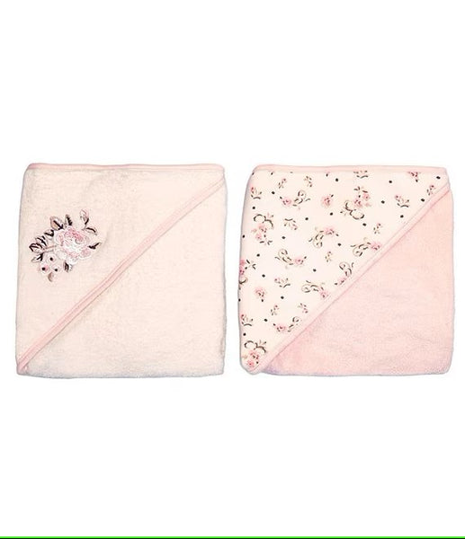 Baby Girls Floral Embroidered Motif/Vintage Rose Printed Hooded Towel 2-Pack 49751