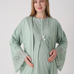 Maternity Nightgown Set - Maternity and Postpartum Nightgown and Robe Set of 2 with Guipure Lace Detail on Sleeves - 2331