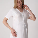Patterned Textured Maternity Nightgown and Robe with Lace Details, 2-Piece Set - 2334
