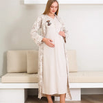 Maternity Nightgown and Dressing Gown / Short Sleeve, Embroidered Nightgown and Patterned Dressing Gown Set - 2289