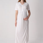 Patterned Textured Maternity Nightgown and Robe with Lace Details, 2-Piece Set - 2334