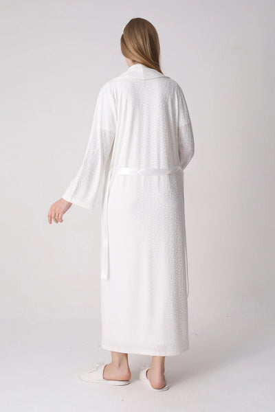 Patterned Textured Maternity Nightgown and Robe with Lace Details, 2-Piece Set - 2334