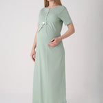 Maternity Nightgown Set - Maternity and Postpartum Nightgown and Robe Set of 2 with Guipure Lace Detail on Sleeves - 2331