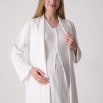 Patterned Textured Maternity Nightgown and Robe with Lace Details, 2-Piece Set - 2334