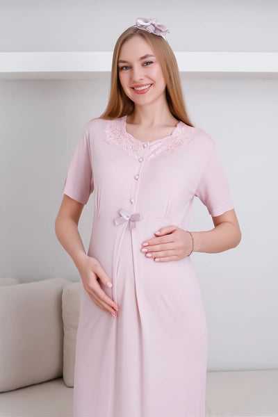 Lace V Neck Maternity & Postpartum Nightgown and Dressing Gown Set - 2292