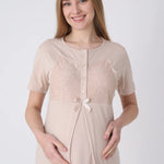 Maternity Nightgown and Robe Set – Postpartum Set, Striped Robe and Cotton Nightgown 26-2322