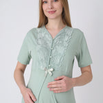 Maternity Nightgown and Robe Set – Postpartum Set, Cotton with Wide Lace Sleeves - 2325